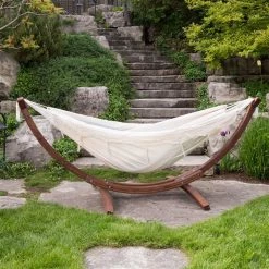 Vivere Double Cotton Hammock with Pine Stand - Natural - 8ft
