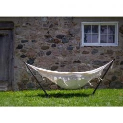 Vivere Double Deluxe Fringe Natural Hammock with Stand 9-ft