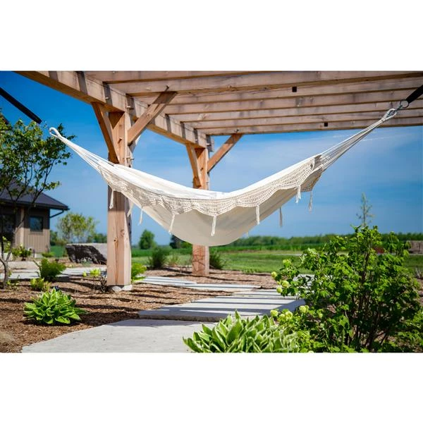 Vivere Brazilian Style Hammock Double -Natural with Fringe - 12-ft 3 Vivere Brazilian Style Hammock Double -Natural with Fringe - 12-ft