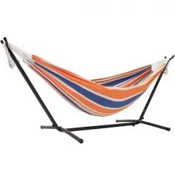 Vivere Double Brazilian Hammock with Steel Stand - Orange/Blue