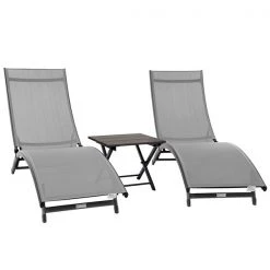 Vivere Coral Springs Reclining Lounge Chair - Black/Grey - Set of 3