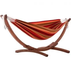 Vivere Double Sunbrella Hammock - with Solid Pine Arc Stand - Sunset