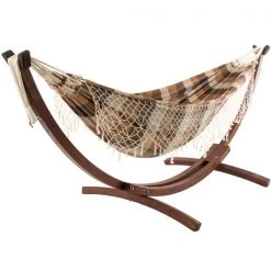 Vivere Brazilian Double Hammock - Cotton - with Solid Pine Arc Stand - Brazilwood