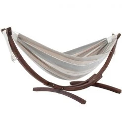 Vivere Double Sunbrella Hammock - with Solid Pine Arc Stand - Dove