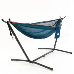 Vivere Double Hammock - Mesh - with Stand - Blue/Orange