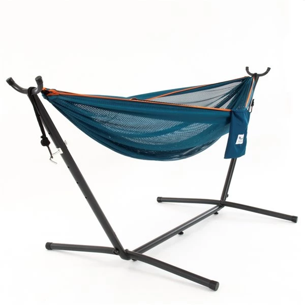Vivere Double Hammock - Mesh - with Stand - Blue/Orange 3 Vivere Double Hammock - Mesh - with Stand - Blue/Orange