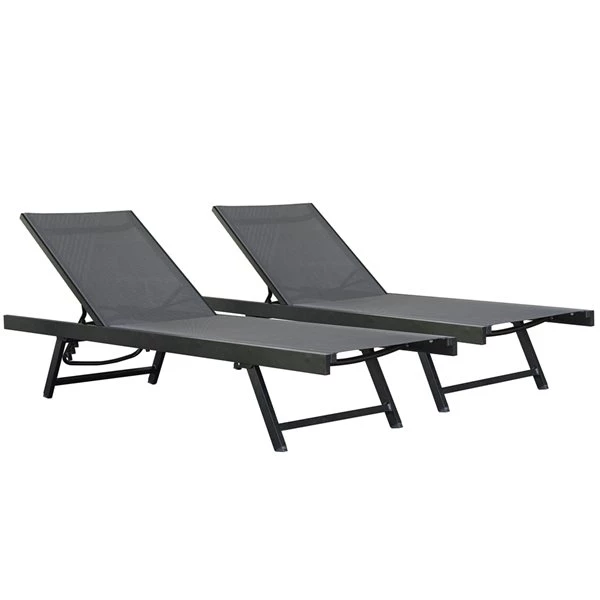 Vivere Urban Black Chrome Acrylic Stackable Sun Loungers with Adjustable Backrest - 2-Pack 2 Vivere Urban Black Chrome Acrylic Stackable Sun Loungers with Adjustable Backrest - 2-Pack