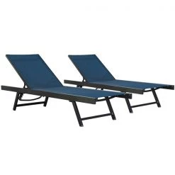 Vivere Urban Navy Acrylic Stackable Sun Loungers with Adjustable Backrest - 2-Pack