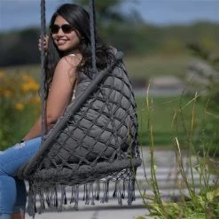 Vivere Fog-Grey Swivel Macrame Chair with Fringe 8 Vivere Fog-Grey Swivel Macrame Chair with Fringe -VIVERE Sales Shop 330951422 AlternateImage2 l